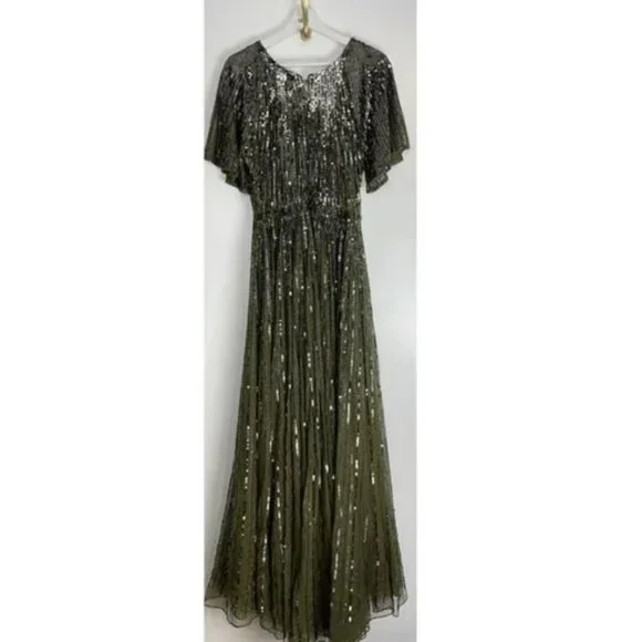MAC DUGGAL Sequin Stripe Gown in Olive Size US 10 - Picture 4 of 6